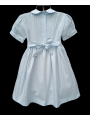 Robe smocks manches ballons en coton piqué bleu ciel