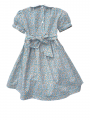 Robe smocks manches ballons en coton imprimé bleu multicolore